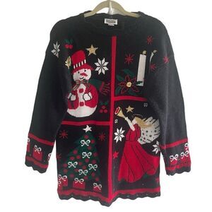 Vintage Christmas Holiday Ugly Sweater Women’s Size Small Snowman Angel Tree